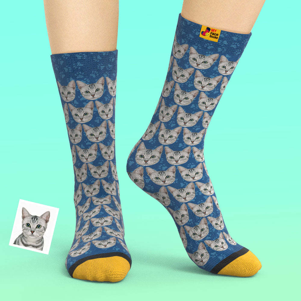 Custom 3D Digital Printed Socks Add Pictures and Name Cat - MyFaceSocksEU