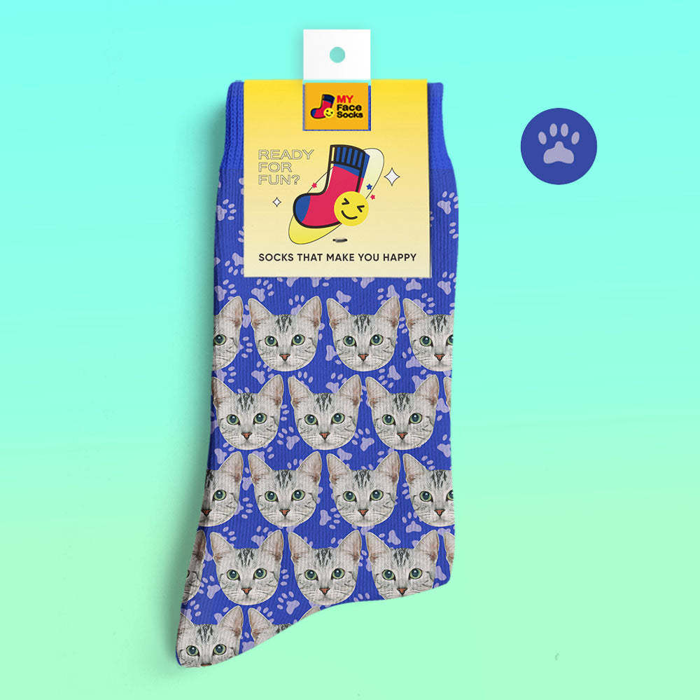 Custom 3D Digital Printed Socks Add Pictures and Name Cat - MyFaceSocksEU