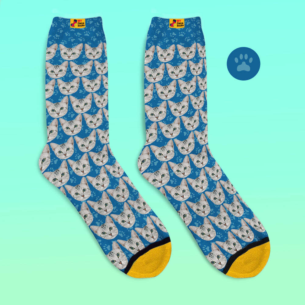 Custom 3D Digital Printed Socks Add Pictures and Name Cat - MyFaceSocksEU