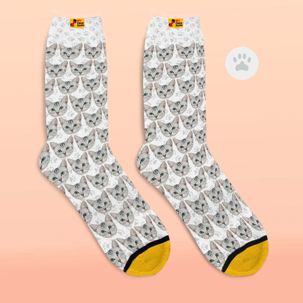 Custom 3D Digital Printed Socks Add Pictures and Name Cat - MyFaceSocksEU