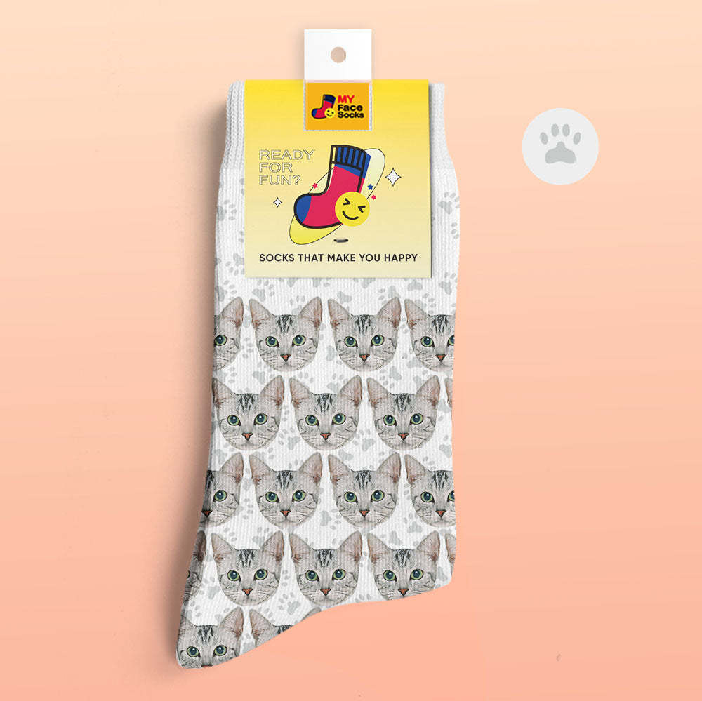 Custom 3D Digital Printed Socks Add Pictures and Name Cat - MyFaceSocksEU