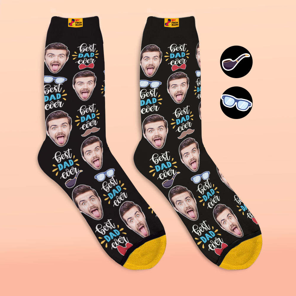Custom 3D Digital Printed Socks Best Dad Ever With Bow Tie And Eye Elements - MyFaceSocksEU