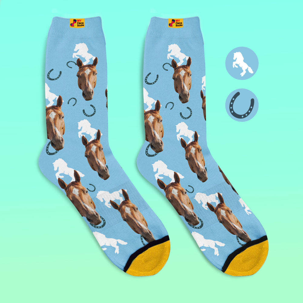 Custom 3D Digital Printed Socks Add Pictures and Name Horse - MyFaceSocksEU