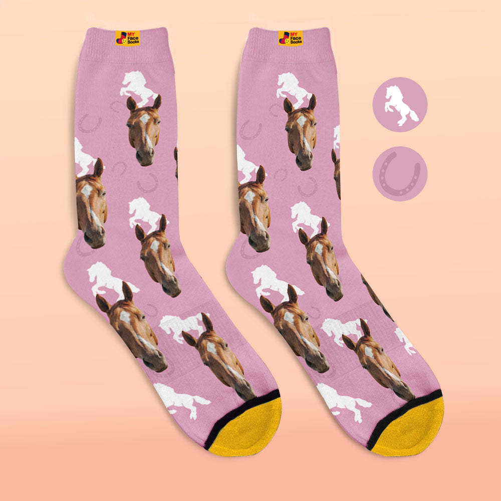 Custom 3D Digital Printed Socks Add Pictures and Name Horse - MyFaceSocksEU