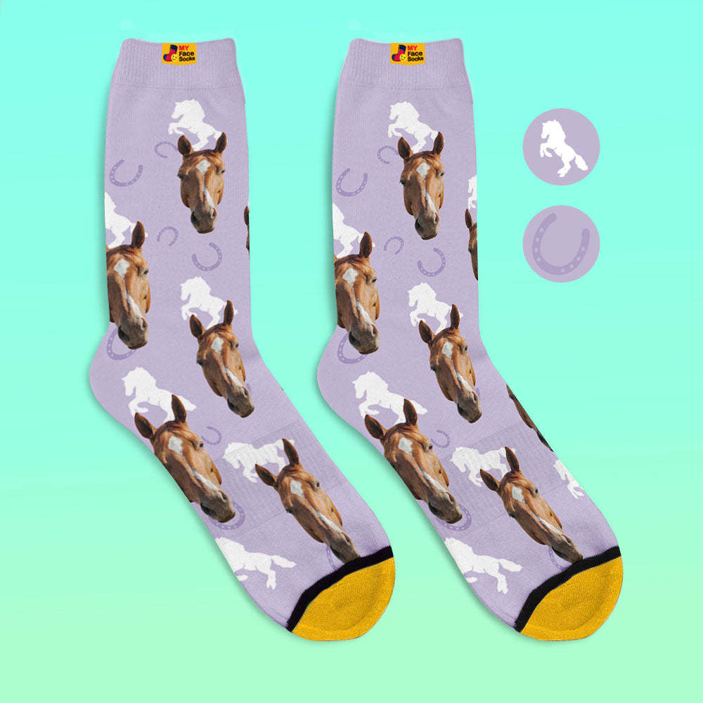 Custom 3D Digital Printed Socks Add Pictures and Name Horse - MyFaceSocksEU