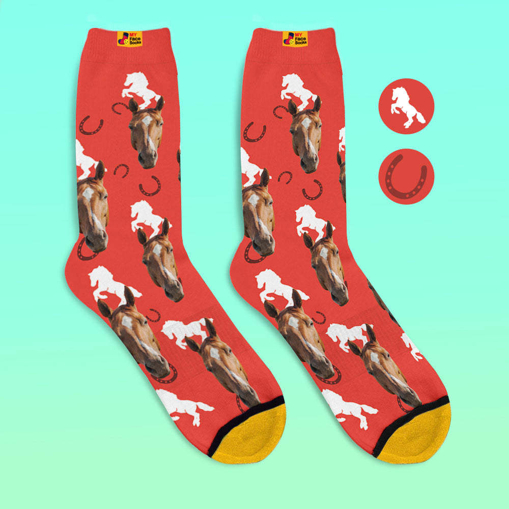 Custom 3D Digital Printed Socks Add Pictures and Name Horse - MyFaceSocksEU