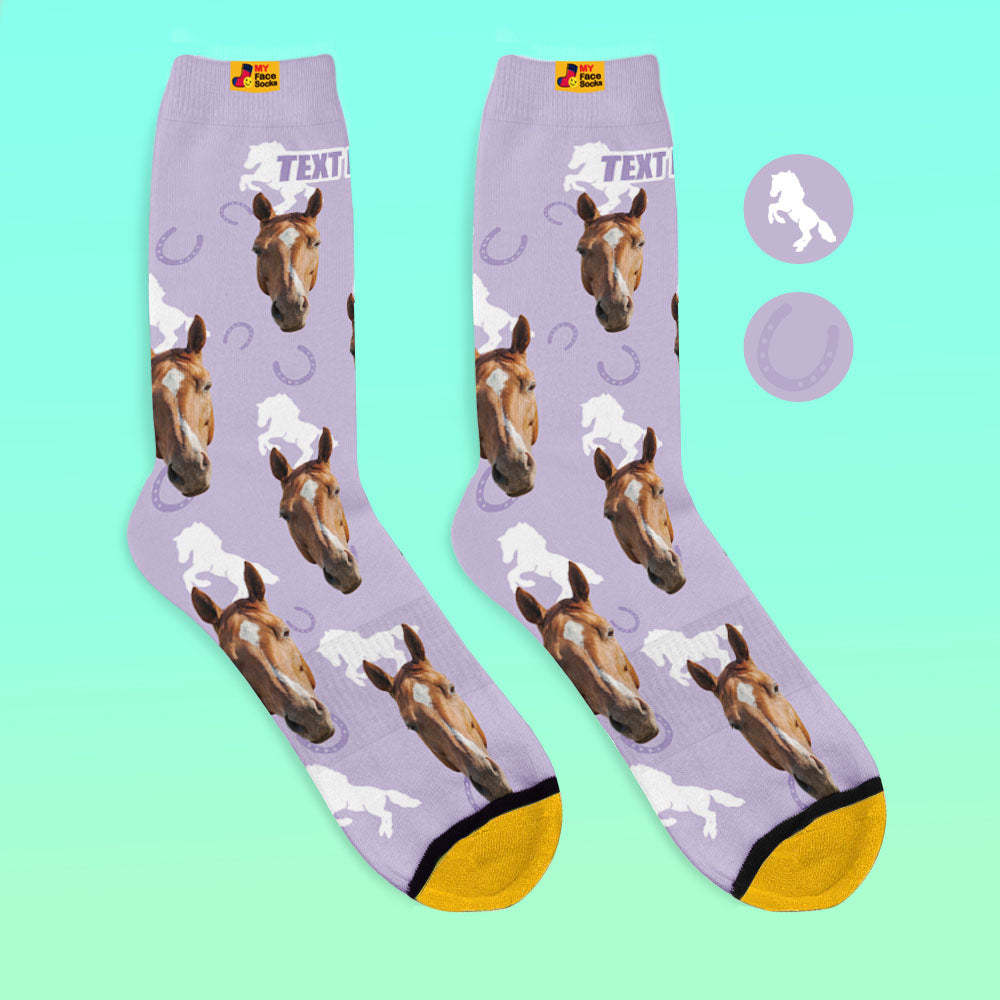 Custom 3D Digital Printed Socks Add Pictures and Name Horse - MyFaceSocksEU