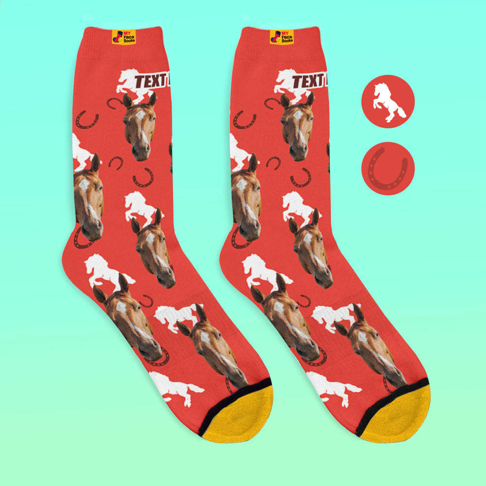 Custom 3D Digital Printed Socks Add Pictures and Name Horse - MyFaceSocksEU