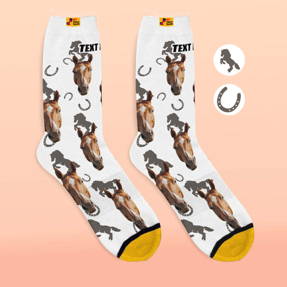 Custom 3D Digital Printed Socks Add Pictures and Name Horse - MyFaceSocksEU