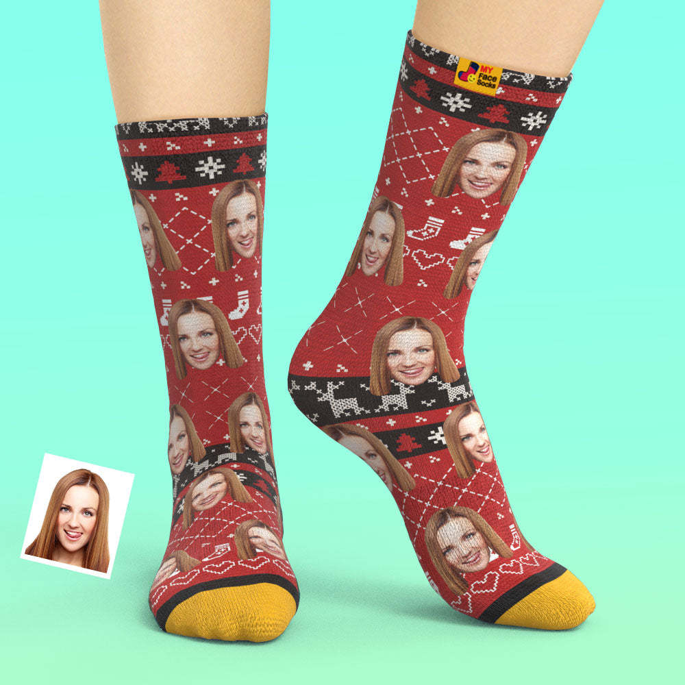 Custom 3D Digital Printed Socks Add Pictures and Name With Special Lines Heart - MyFaceSocksEU