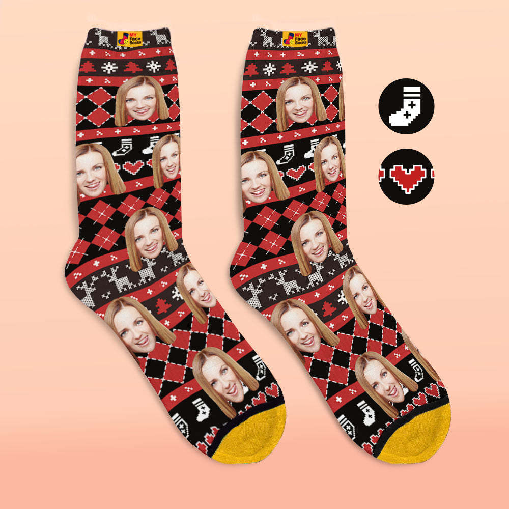 Custom 3D Digital Printed Socks Add Pictures and Name With Special Lines Heart - MyFaceSocksEU