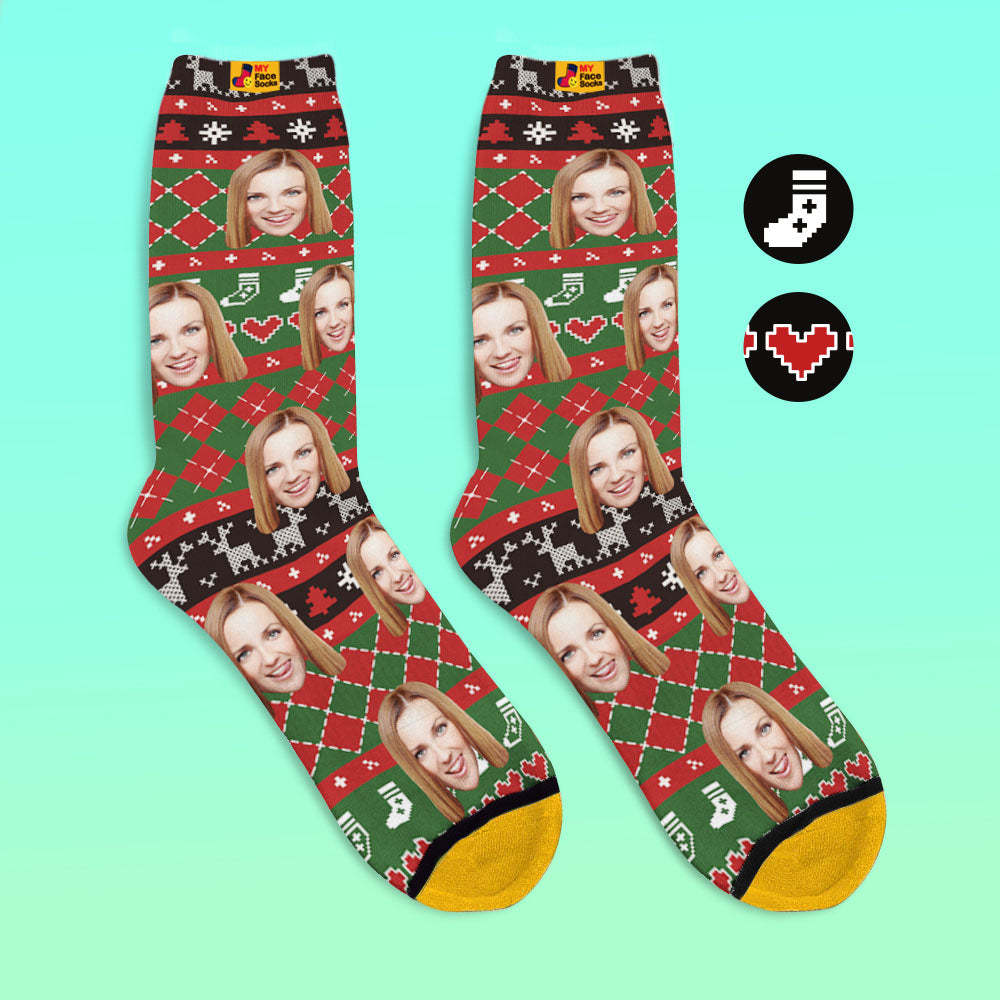 Custom 3D Digital Printed Socks Add Pictures and Name With Special Lines Heart - MyFaceSocksEU