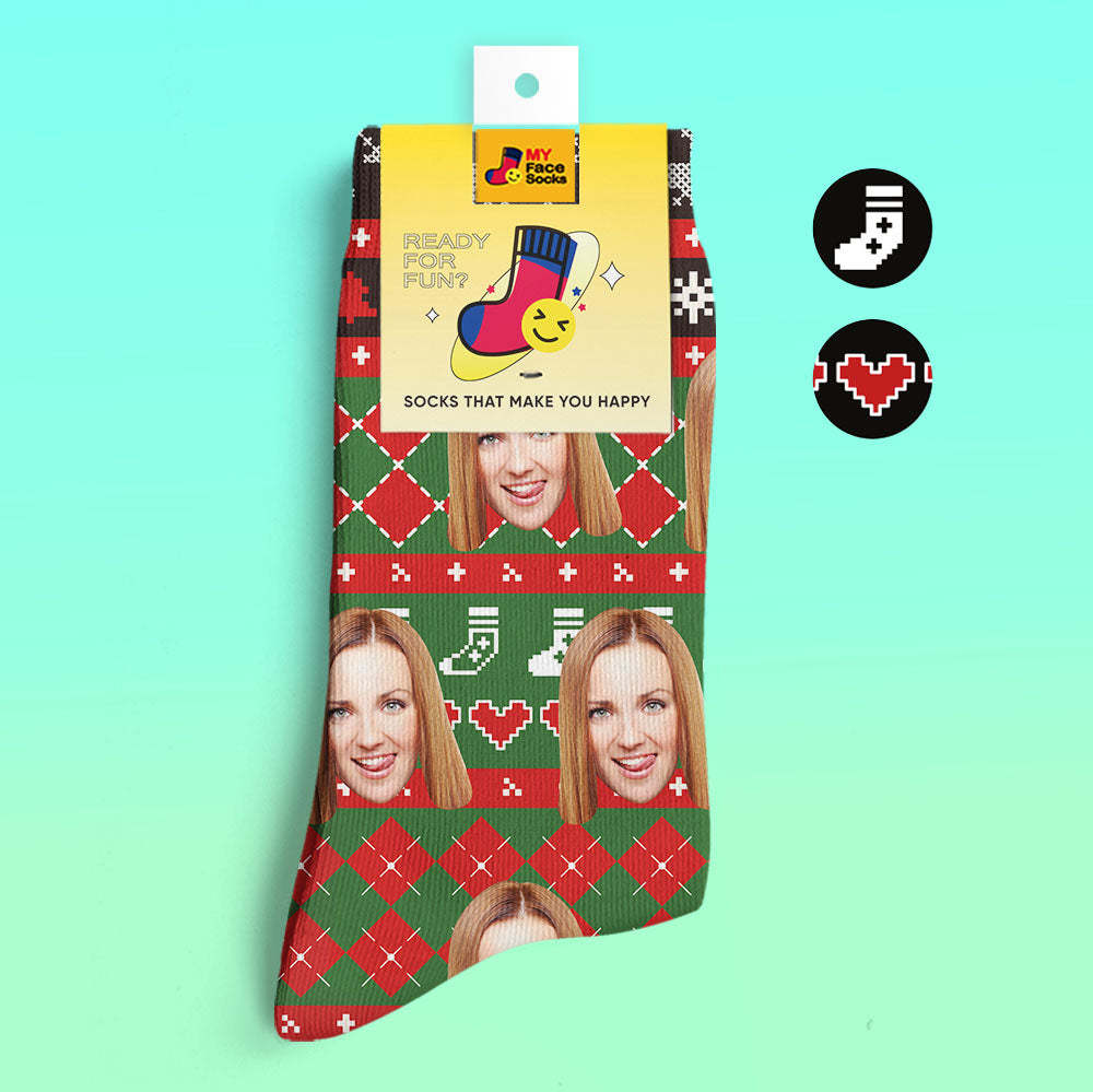 Custom 3D Digital Printed Socks Add Pictures and Name With Special Lines Heart - MyFaceSocksEU