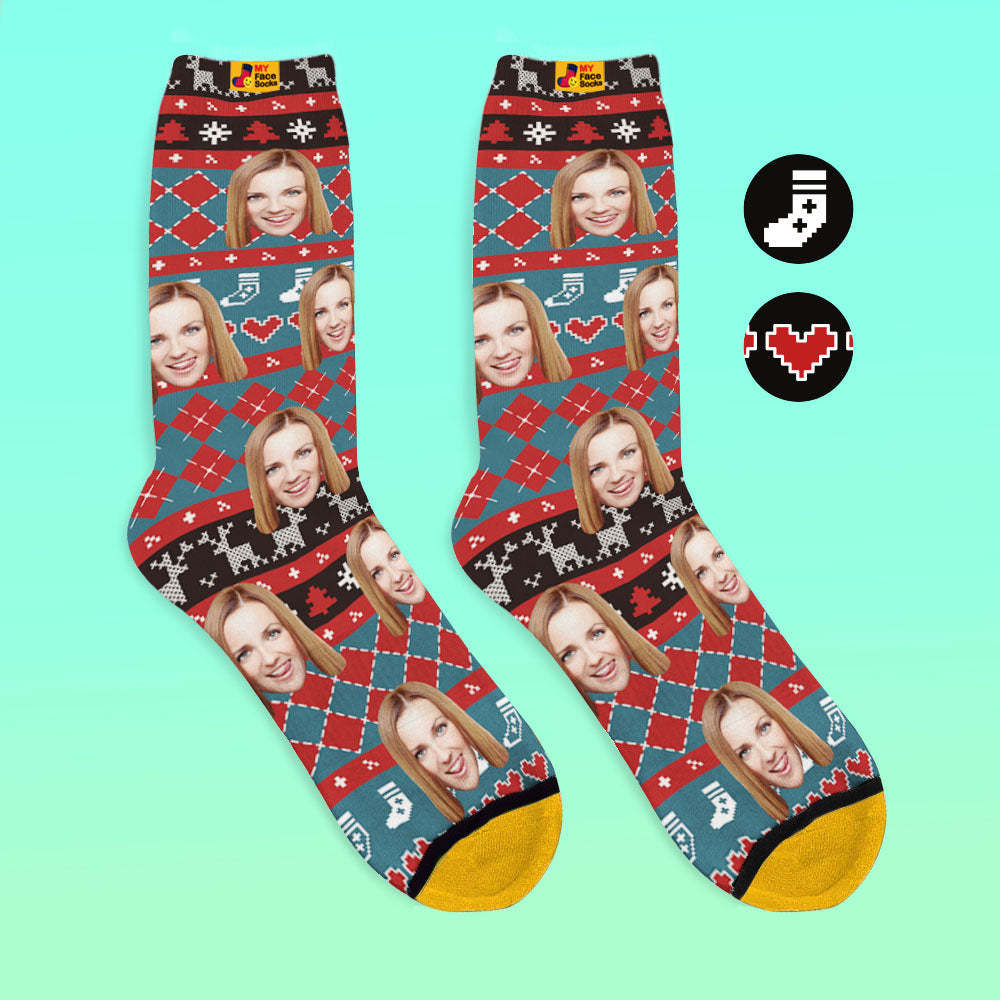 Custom 3D Digital Printed Socks Add Pictures and Name With Special Lines Heart - MyFaceSocksEU