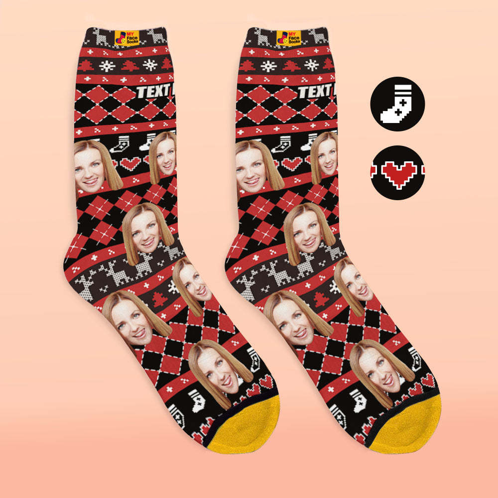 Custom 3D Digital Printed Socks Add Pictures and Name With Special Lines Heart - MyFaceSocksEU
