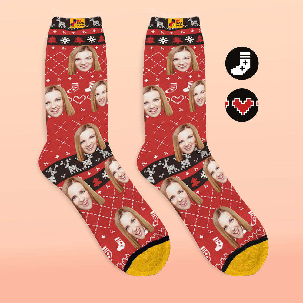 Custom 3D Digital Printed Socks Add Pictures and Name With Special Lines Heart - MyFaceSocksEU