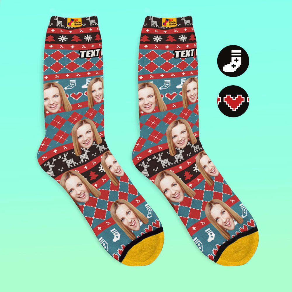 Custom 3D Digital Printed Socks Add Pictures and Name With Special Lines Heart - MyFaceSocksEU