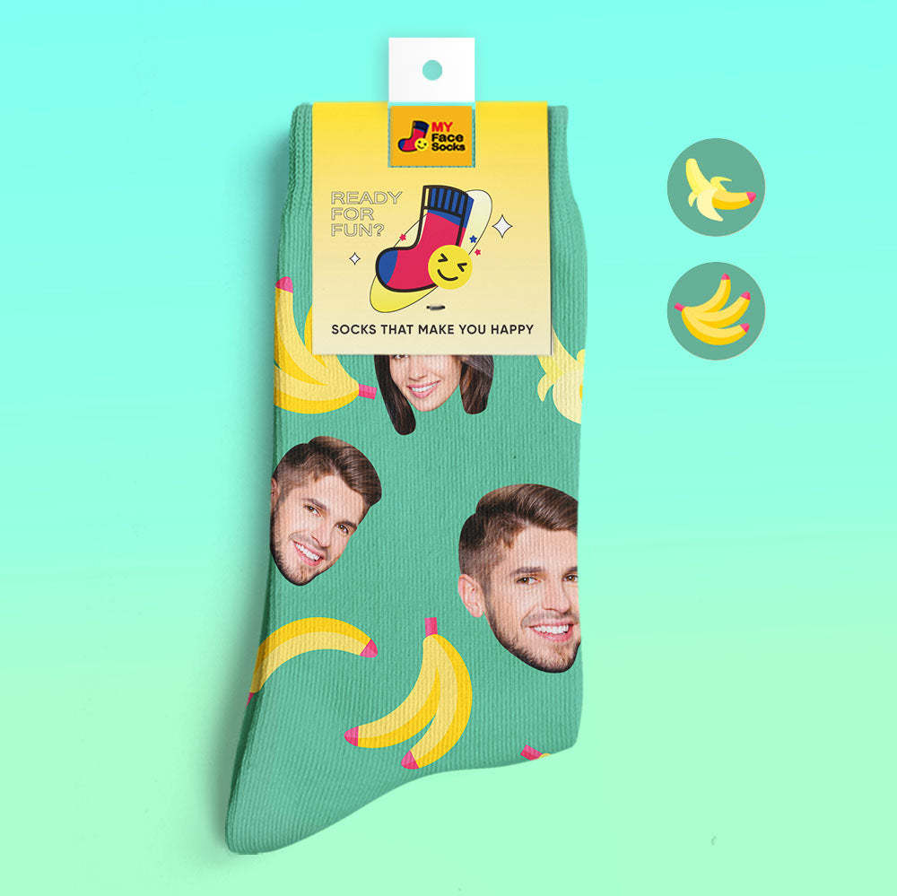 Custom 3D Digital Printed Socks My Face Socks Add Pictures and Name Banana - MyFaceSocksEU