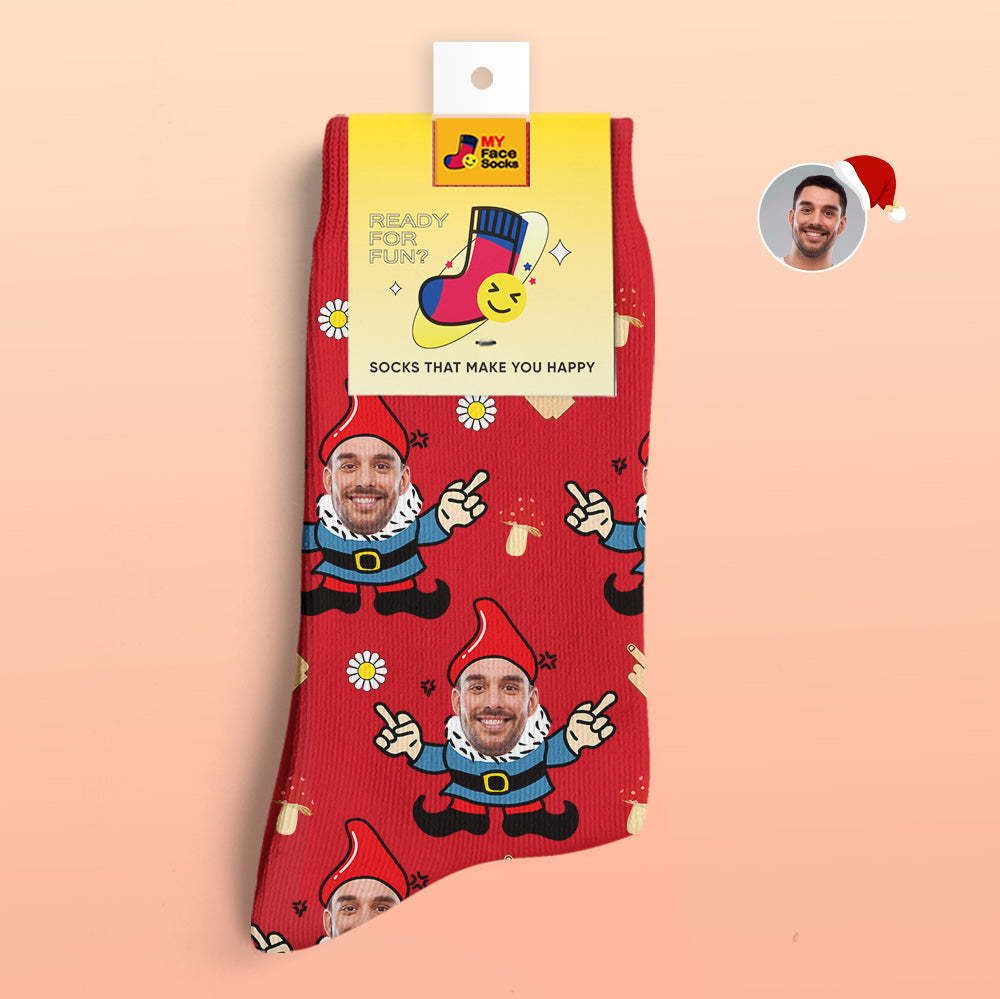 Christmas Gifts,Custom 3D Digital Printed Socks My Face Socks Add Pictures and Name Gnome - MyFaceSocksEU