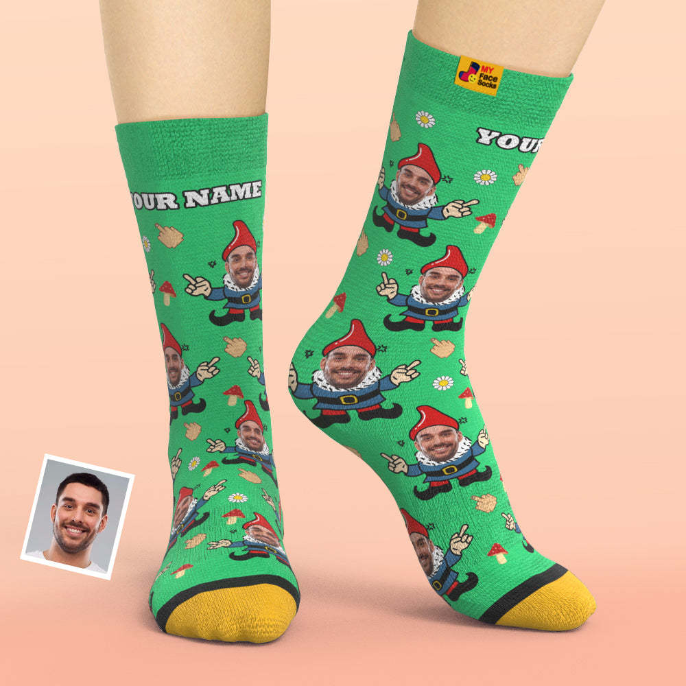 Christmas Gifts,Custom 3D Digital Printed Socks My Face Socks Add Pictures and Name Gnome - MyFaceSocksEU
