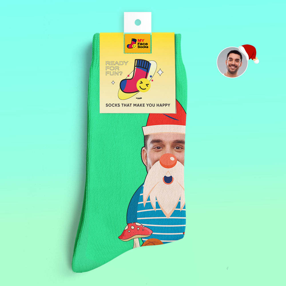 Christmas Gifts,Custom 3D Digital Printed Socks My Face Socks Add Pictures and Name Christmas Gnome Mushrooms - MyFaceSocksEU