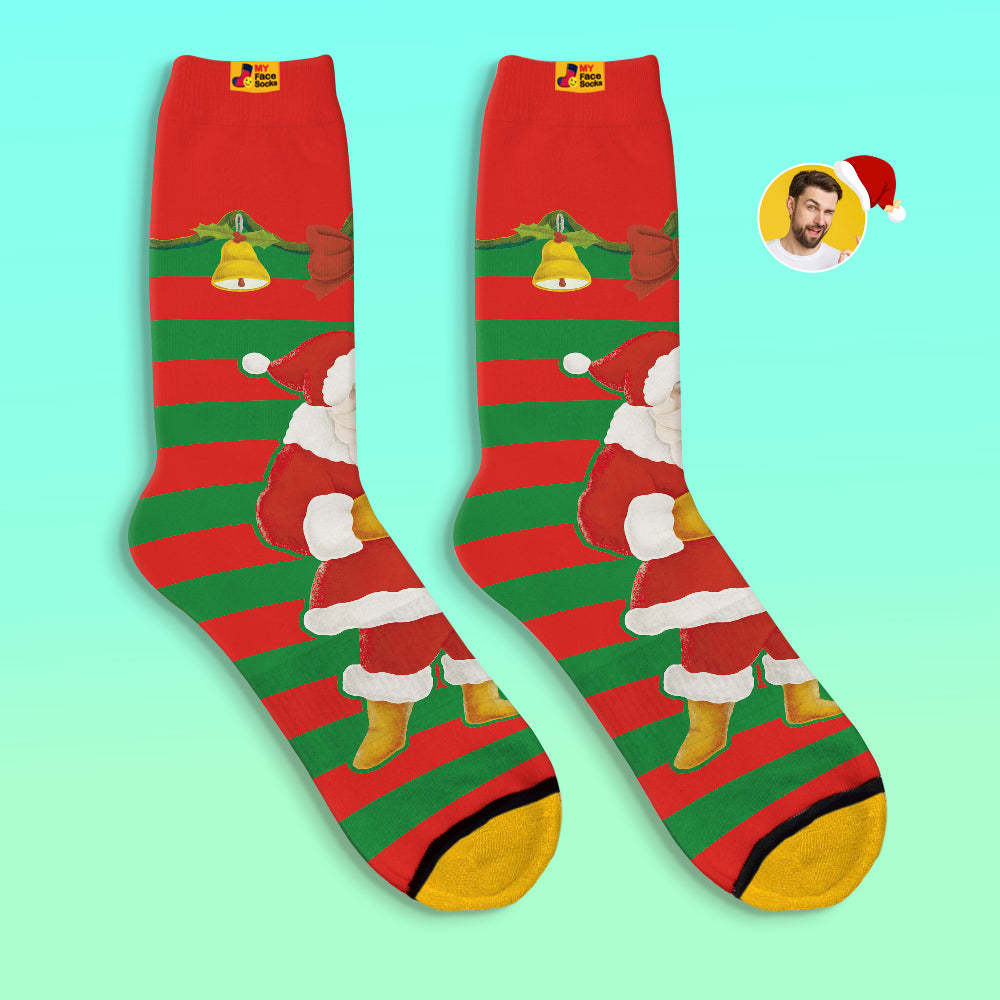 Custom 3D Digital Printed Socks Santa Claus Christmas Bells Socks - MyFaceSocksEU
