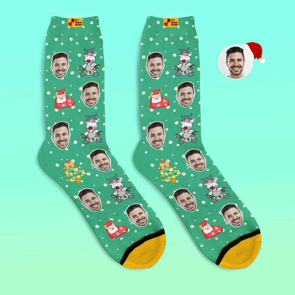 Custom 3D Digital Printed Socks Christmas Gift Socks Cute Reindeer - MyFaceSocksEU