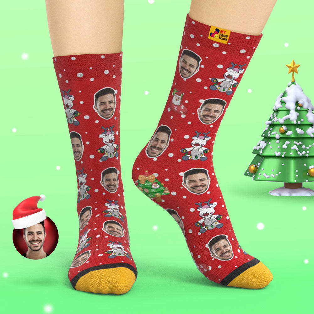 Custom 3D Digital Printed Socks Christmas Gift Socks Cute Reindeer - MyFaceSocksEU