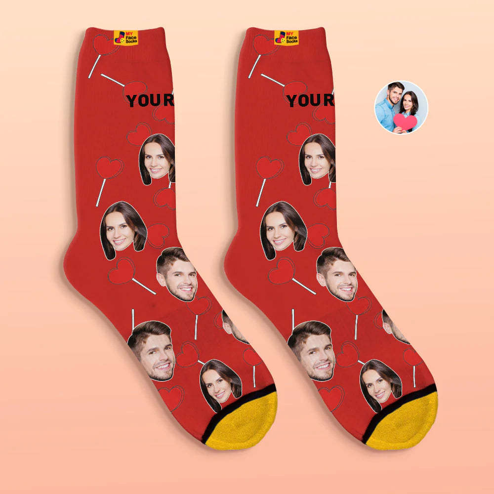 Custom 3D Digital Printed Socks Valentine's Day Gift Heart Lollipops Face Socks - MyFaceSocksEU