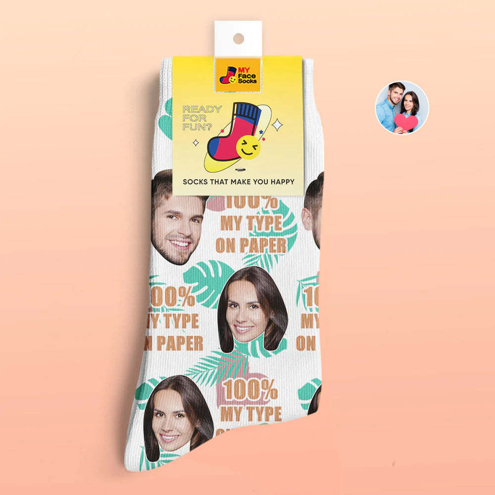 Custom 3D Digital Printed Socks Valentine's Day Gift 100% MY TYPE ON PAPER Face Socks - MyFaceSocksEU