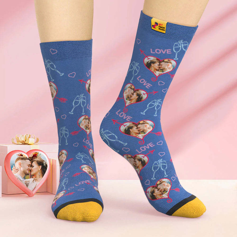 Custom 3D Digital Printed Socks Valentine's Day Gift LOVE Heart Face Socks - MyFaceSocksEU