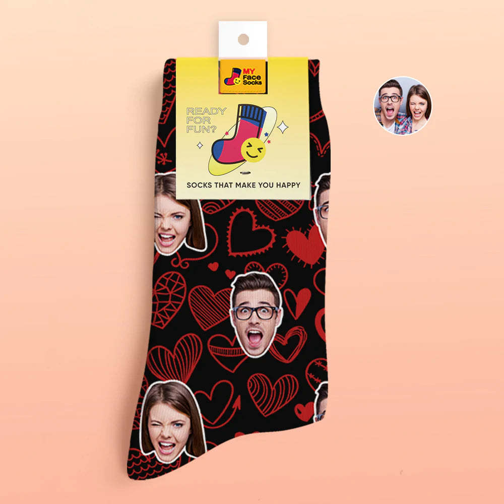 Custom 3D Digital Printed Socks Valentine's Day Gift Fluttering Hearts All-Over Face Socks For Lover - MyFaceSocksEU