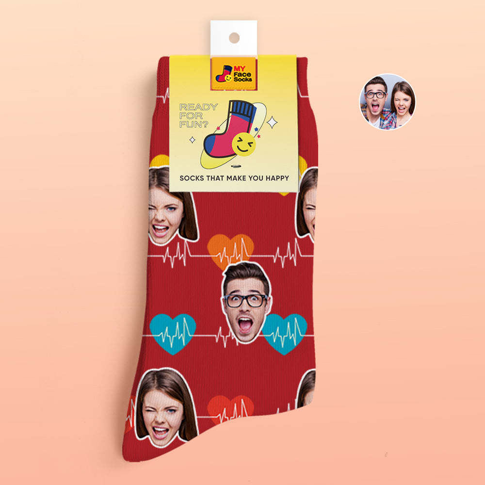 Custom 3D Digital Printed Socks Valentine's Day Gifts Heart Monitor Face Socks - MyFaceSocksEU