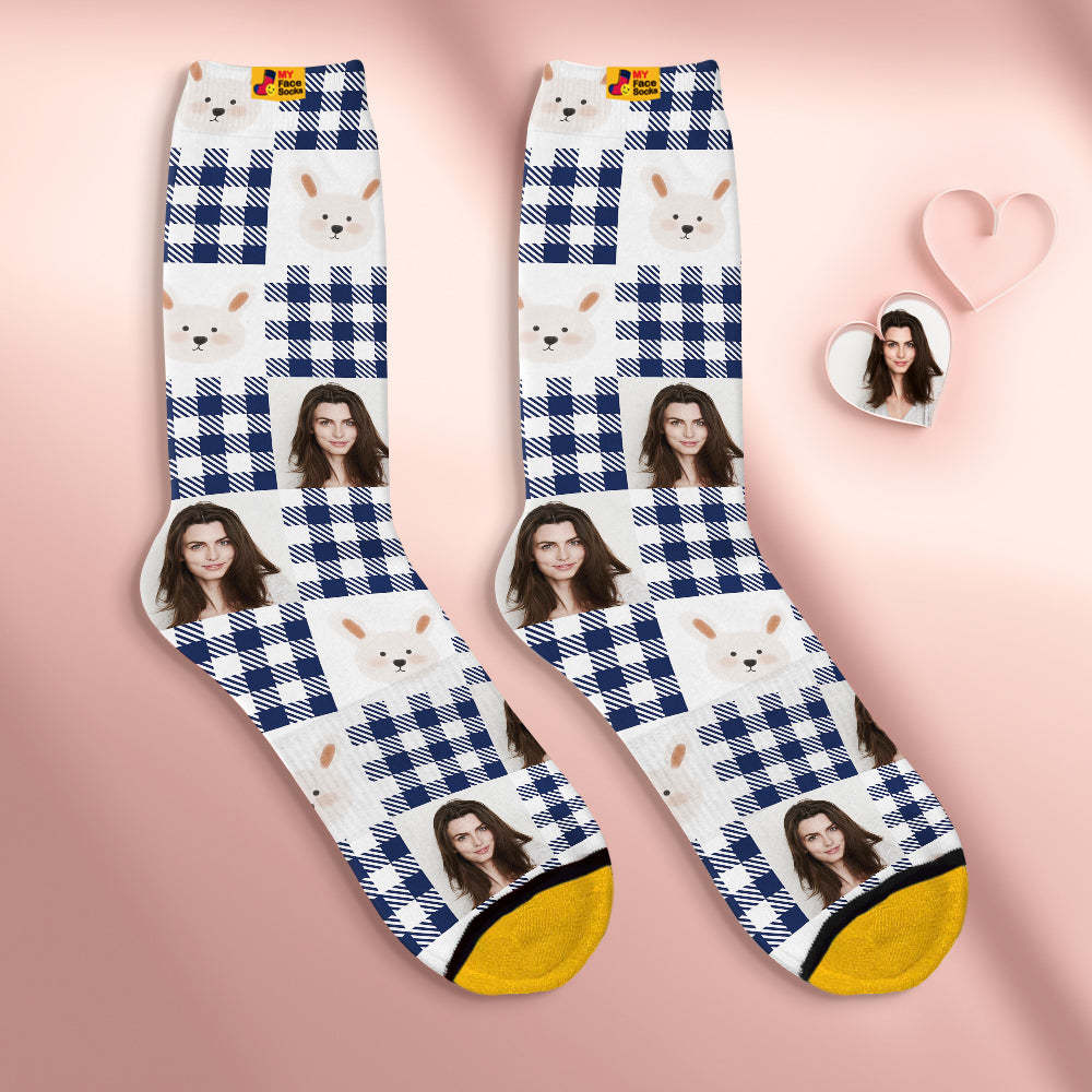 Custom Face Socks Personalised Mother's Day Gifts 3D Digital Printed Socks For Lover-Cute Rabbit - MyFaceSocksEU