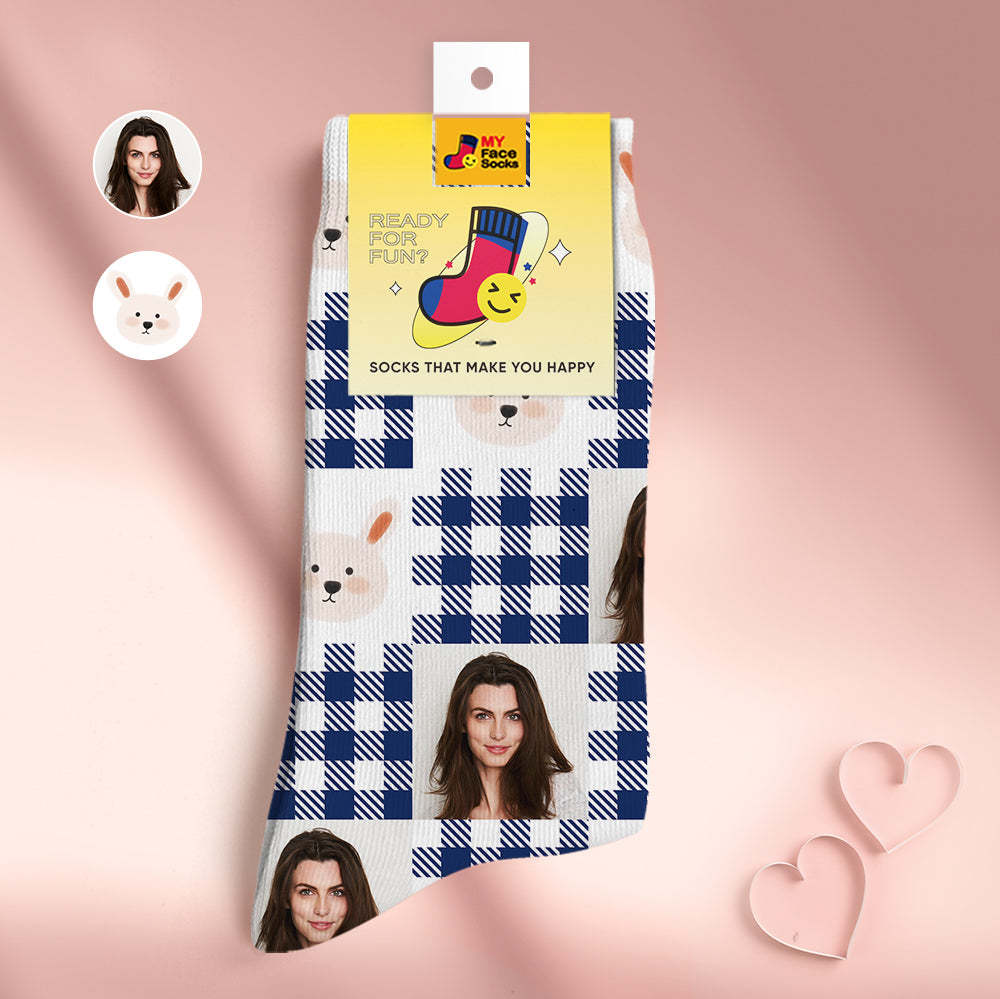 Custom Face Socks Personalised Mother's Day Gifts 3D Digital Printed Socks For Lover-Cute Rabbit - MyFaceSocksEU