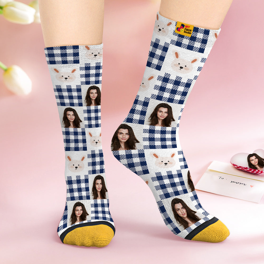 Custom Face Socks Personalised Mother's Day Gifts 3D Digital Printed Socks For Lover-Cute Rabbit