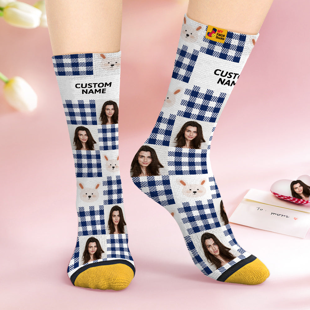 Custom Face Socks Personalised Mother's Day Gifts 3D Digital Printed Socks For Lover-Cute Rabbit