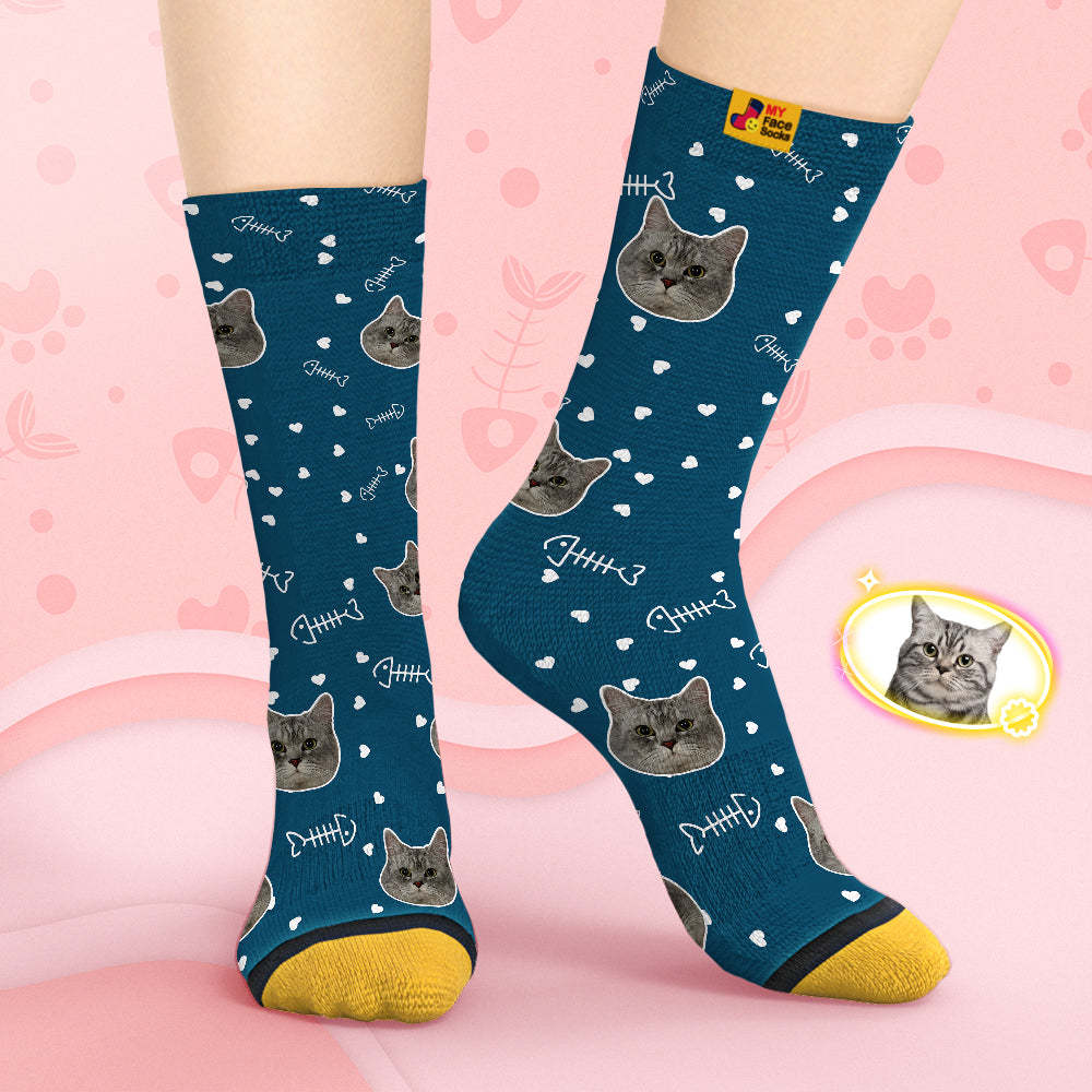 Custom Face Socks Personalized 3D Digital Printed Socks-Cute Cat Face - MyFaceSocksEU