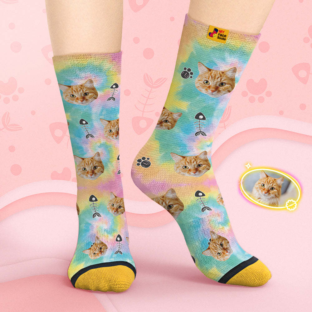 Custom Face Socks Personalized 3D Digital Printed Socks Tie-Dye Pet Face - MyFaceSocksEU