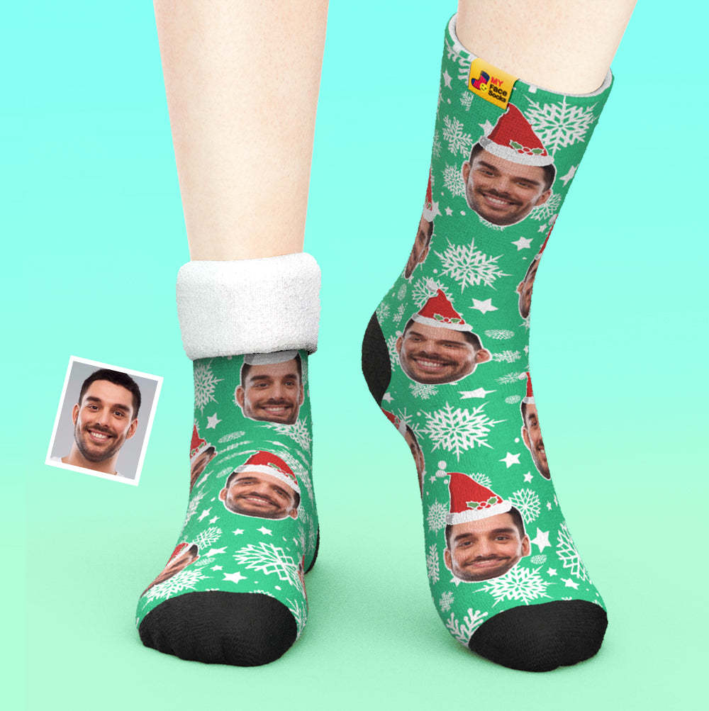 Custom Thick Socks Photo 3D Digital Printed Socks Autumn Winter Warm Socks Christmas Santa Hat - MyFaceSocks EU