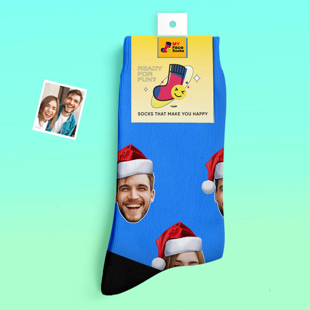 Custom Thick Socks Photo 3D Digital Printed Socks Autumn Winter Warm Socks Wear Santa Hat - MyFaceSocks EU