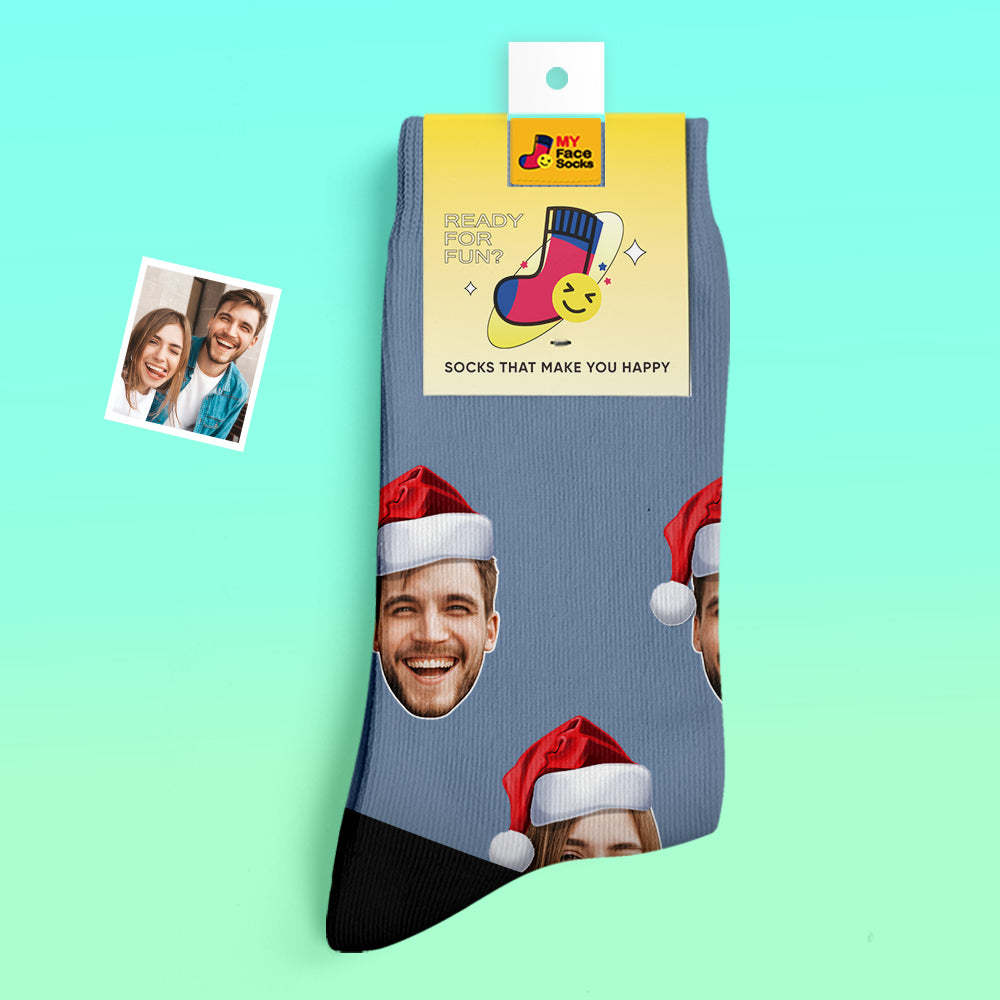Custom Thick Socks Photo 3D Digital Printed Socks Autumn Winter Warm Socks Wear Santa Hat - MyFaceSocks EU