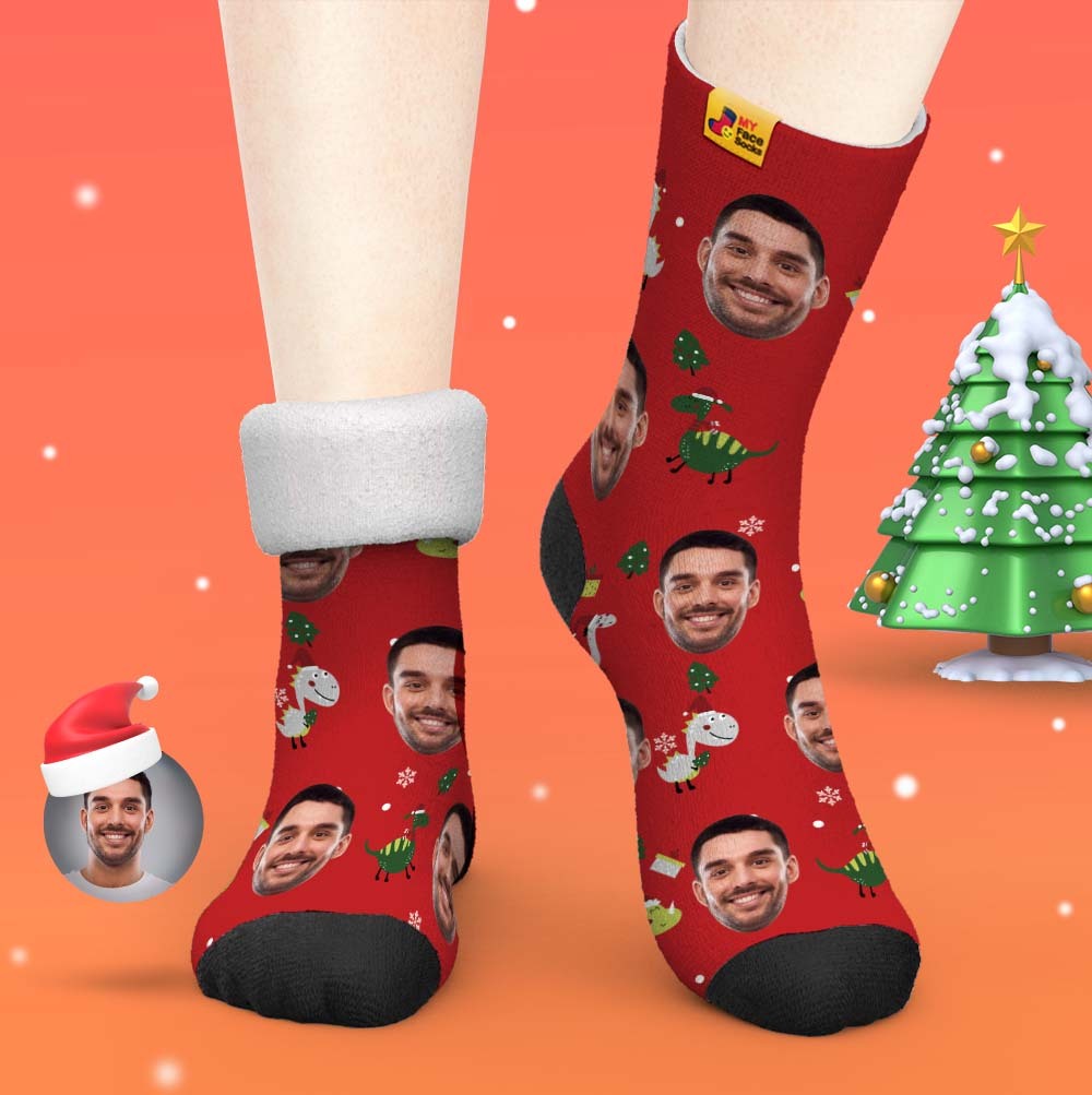 Christmas Gifts,Custom Thick Socks Photo 3D Digital Printed Socks Autumn Winter Warm Socks Santa Hat Dinosaur - MyFaceSocksEU