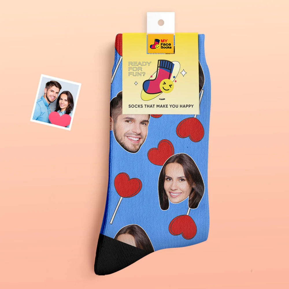 Custom Thick Photo Socks Valentine's Day Gift Warm Socks Heart Lollipops Face Socks - MyFaceSocksEU