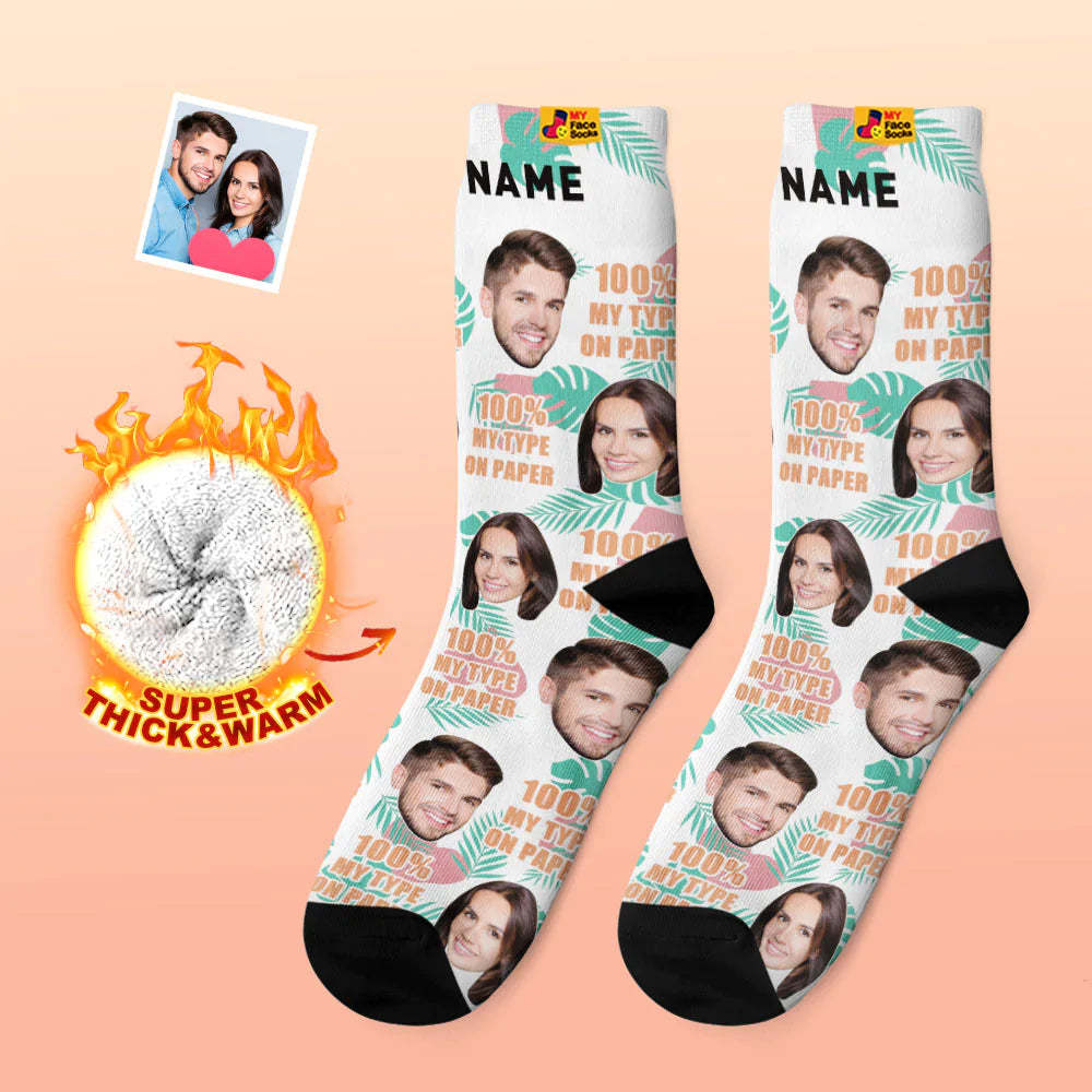 Custom Thick Photo Socks Valentine's Day Gift Warm Socks 100% MY TYPE ON PAPER Face Socks - MyFaceSocksEU