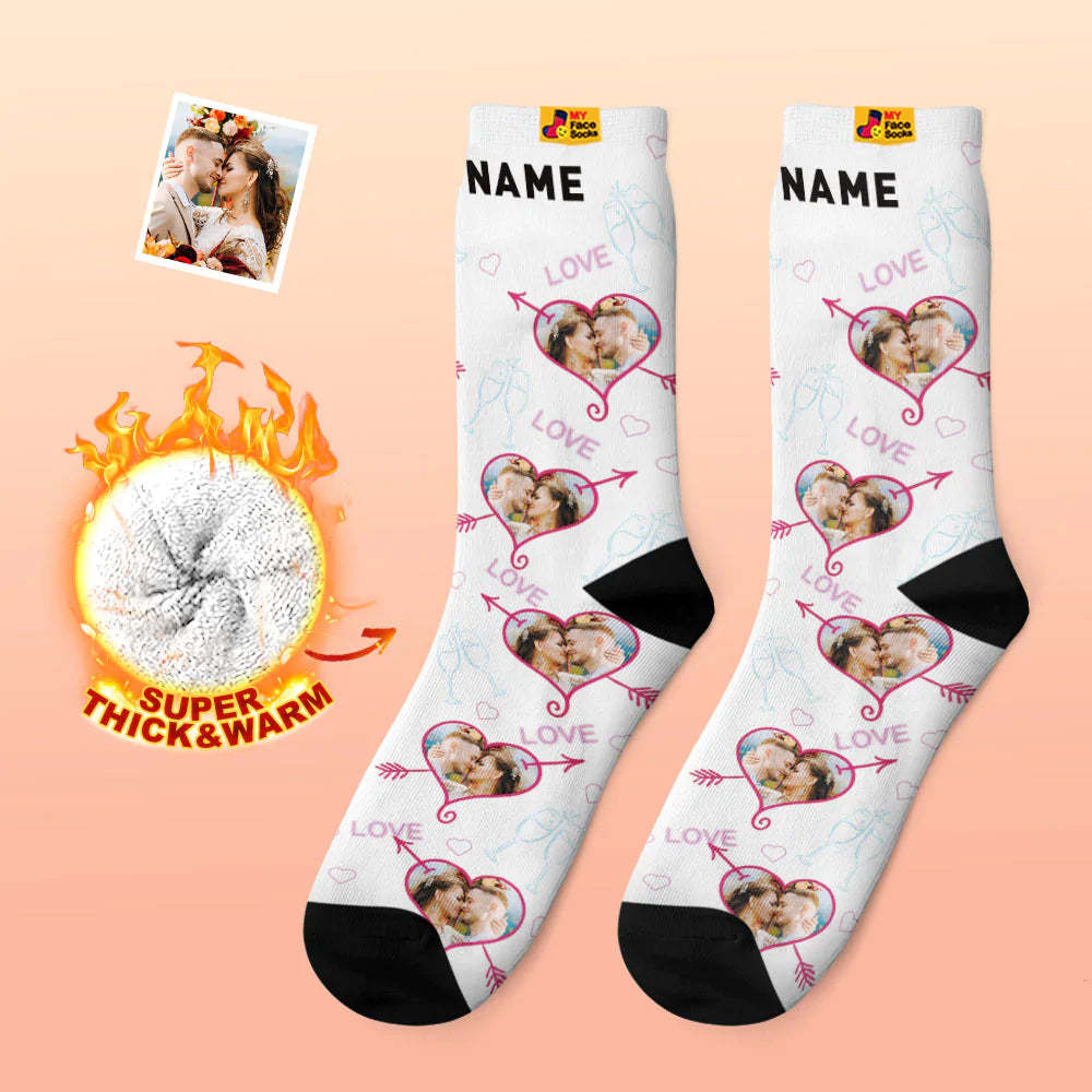 Custom Thick Photo Socks Valentine's Day Gift Warm Socks LOVE Heart Face Socks - MyFaceSocksEU