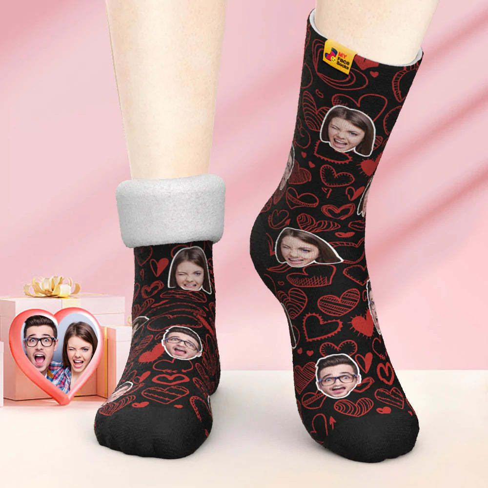 Custom Thick Photo Socks Valentine's Day Gift Warm Socks Fluttering Hearts All-Over Face Socks - MyFaceSocksEU