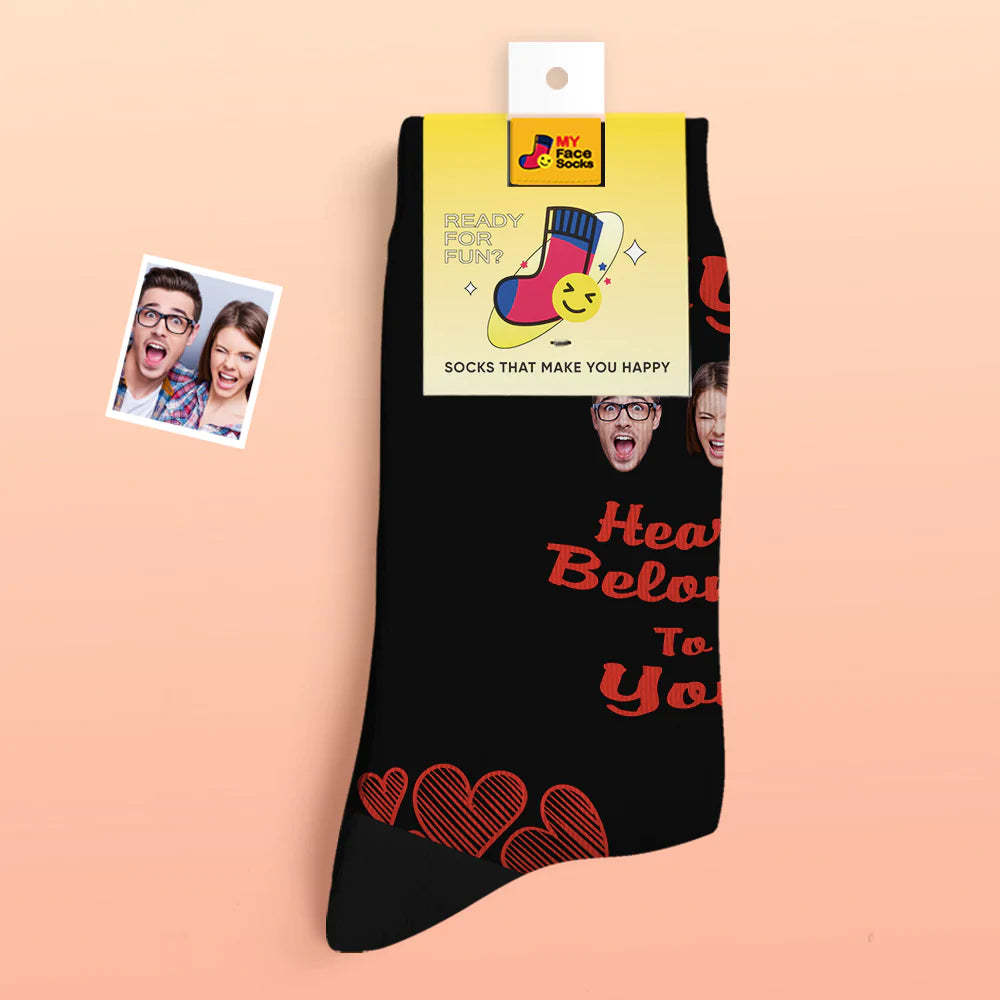 Custom Thick Photo Socks Valentine's Day Gift Warm Socks My Heart Belongs To You Face Socks - MyFaceSocksEU