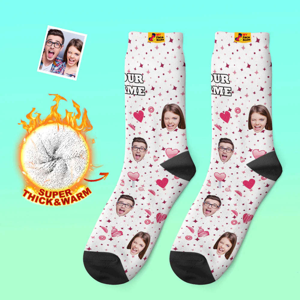 Custom Thick Photo Socks Valentine's Day Gift Warm Socks Candy Heart Face Socks - MyFaceSocksEU