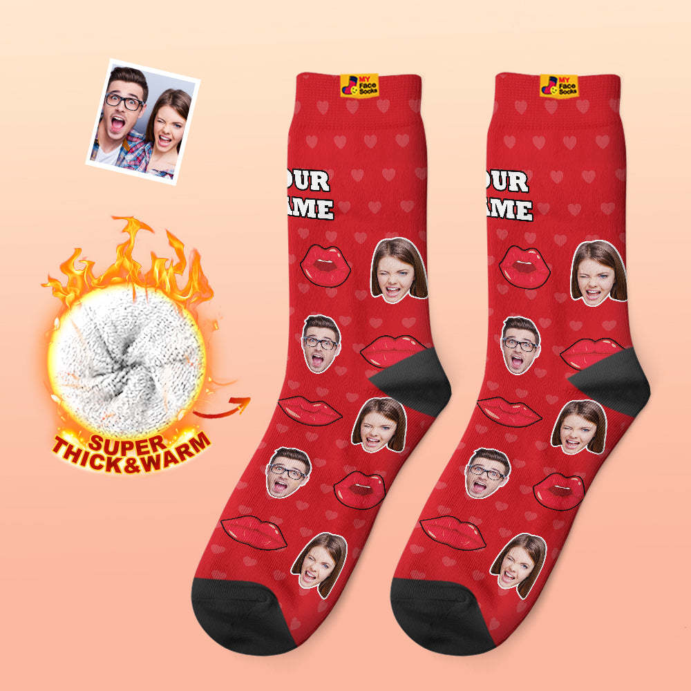 Custom Thick Photo Socks Valentine's Day Gifts Warm Socks Sexy Lip Face Socks - MyFaceSocksEU